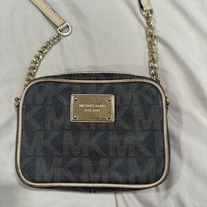 Michael Kors Women's Brown Logo Crossbody Bag with Gold Chain